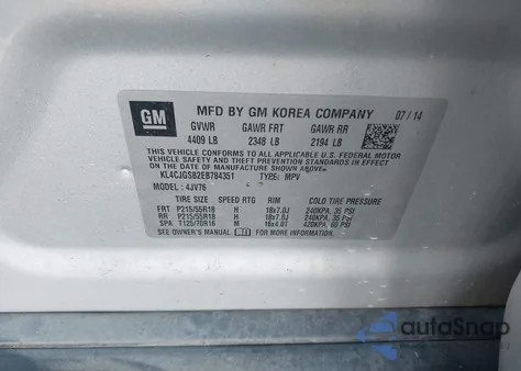 2014 Buick Encore Leather z USA, uszkodzony, nr VIN KL4CJGSB2EB784351